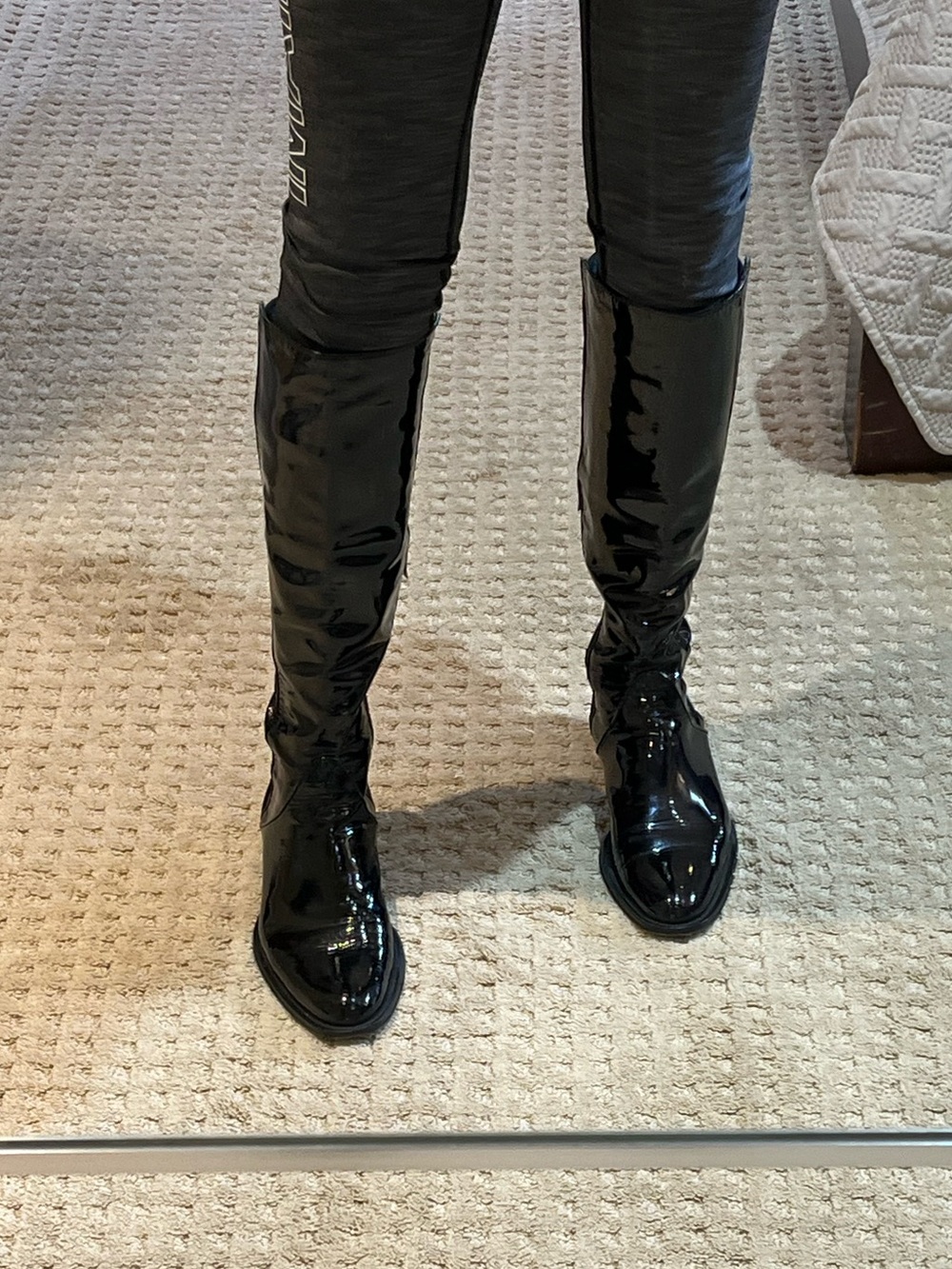 Lorenzo Masiero Patent Leather Knee High Riding Boots.